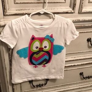 J. Khaki White Girls Tee with Multicolor Owl Patch